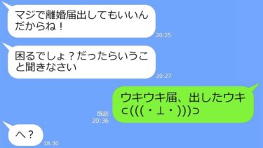 【LINE】温厚な旦那をなめて記入済みの離婚届で192回脅し浮気三昧の汚嫁「文句あるなら離婚ｗ」→俺「もう提出したｗ」DQNすべてを失うｗ【総集編】【LINEサロン】