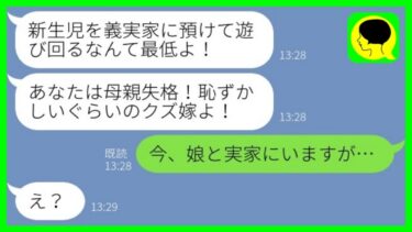 【LINE】里帰り出産中に義母から突然ブチギレ連絡「新生児を義実家に預けて遊び回るなんて最低よ！」私「今、娘と実家ですが…」→姑が預かっていた子供の正体が…【ミドリのネタ帳】