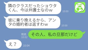 【LINE】私の婚約者を略奪した友人と同窓会で再会「弁護士と結婚するし返品でｗ」→マウント勘違い女にある爆笑の事実を伝えた時の反応が…w【総集編】【スッキリLINEなう】