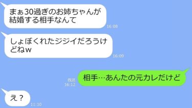 【LINE】御曹司に乗り換えた美人な妹に元カレを押し付けられた私！妹「ブスのお姉ちゃんとお似合いｗあげるねw」→勘違い女に私の夫を紹介すると…w【LINEサロン】