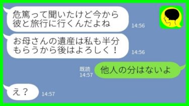 【LINE】危篤の母より彼氏との旅行を優先する妹「あとはよろしくね～♡」2週間後…妹「遺産はもらうから」→すると母が…【ミドリのネタ帳】