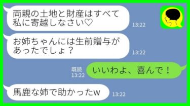 【LINE】私が実家の土地と財産を相続したと聞いて奪いに来た10年間音信不通の妹「財産は全部私に寄越せ！」私「いいの？喜んで！」→その後…【ミドリのネタ帳】