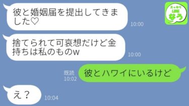 【LINE】私の夫が５億の遺産を相続したと知った途端に略奪連絡してきた親友「彼と婚姻届を提出してきました♡」→大喜びしている勘違い浮気女に衝撃の事実教えた結果www【スッキリLINEなう】