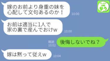 【LINE】里帰り出産のため実家に帰省した義妹を優先して妊娠中の嫁を家から追い出した夫「妊婦は妹だけで十分！妹が優先で当然！」→私がブチギレた結果、土下座する夫の姿が…w【スッキリLINEなう】