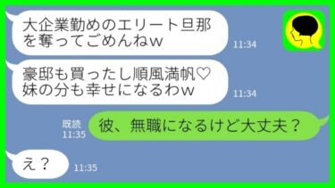 【LINE】大企業勤めのエリートの旦那を奪った姉から妊娠報告「豪邸も買ったし順風満帆♡」私「彼、無職になるけど大丈夫？」→勝ち誇っていた姉が一気に顔面蒼白になった結果www【ミドリのネタ帳】