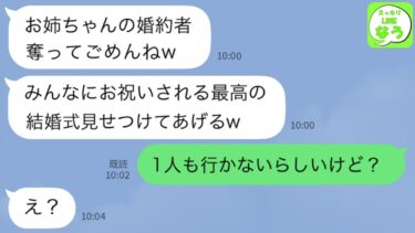 【LINE】私の婚約者を奪った妹から結婚の自慢報告「お姉ちゃんの分まで幸せになるねww」→式当日、略奪女にある事実を伝えた結果ww【スッキリLINEなう】