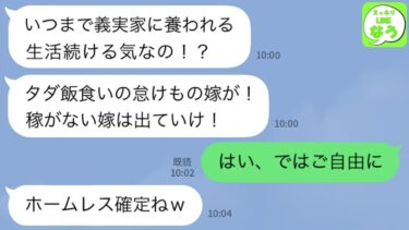 【LINE】私がお情けで義家族全員を養ってると知らず金を要求してくる姑「寄生虫嫁が！少しは働けよ」→我慢の限界で無言で出て行った結果www【スッキリLINEなう】