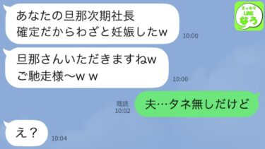 【LINE】夫の子を妊娠したと後輩女「エリート旦那さんに捨てられた元奥様ですねw」「あなたの分まで幸せになりますw」→夫はタネ無しだと伝えた結果…www【スッキリLINEなう】