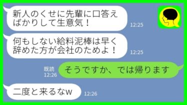 【LINE】いつも何もしていない私を見下して会社から追い出したお局社員「給料泥棒は辞めてくださいw」私「そうですか、では帰ります」→退職後、業務崩壊で大慌てのお局からきた連絡がwww【ミドリのネタ帳】
