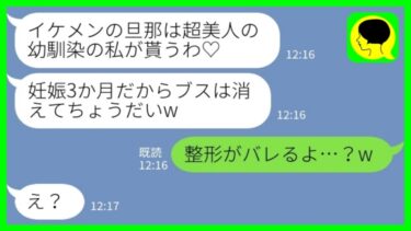 【LINE】美人の同級生から突然の略奪宣言「イケメンの旦那はもらった！妊娠3か月だからブスは消えろw」私「整形がバレるよ…？w」→自称天然美人がイケメン遺伝子を信じた結果…【ミドリのネタ帳】
