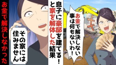 【LINE】資産家で年収7億円の姑「世の中お金よwwお金で解決しない事は何もないからww」⇒大好きな息子に豪邸を建てる！と家を解体した結果‥お金で解決しなかったww【スカッと】【スカッと生活】