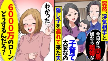 【スカッと】夫が突然、幼馴染と隠し子を家に連れてきて「今日から一緒に暮らす！嫌なら離婚！」幼馴染「子育て大変なの」→私「お達者で」結果ｗ【漫画】【アニメ】【スカッとする話】【2ch】【モニロボ】