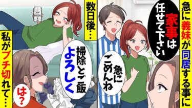 【スカッと】急に義妹と同居する事に…夫「ごめんね」義妹「家事は任せてください！全部完璧にします！！」→数日後、私が仕事から帰ると…【漫画】【アニメ】【スカッとする話】【2ch】【モニロボ】