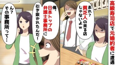 【LINE】自称年収2億円、凄腕弁護士の元婚約者に高級寿司店で遭遇「あれ？貧乏人の来る店じゃないよww」⇒日本トップの弁護士事務所に引き抜かれたと自慢する元婚約者、私「え、その事務所‥」【スカッと】【スカッと生活】