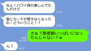 【LINE】わがまま120%の妹と毒親が姉のクレカでハワイ旅行を満喫「300万使ったｗ」→勝手過ぎるクズ親子に衝撃の事実を告げると…ｗ【総集編】【LINEサロン】