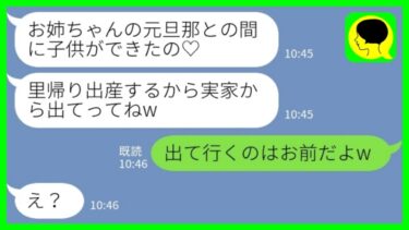 【LINE】私の夫を奪って3年前に駆け落ちした妹が突然の里帰り出産「お姉ちゃんの部屋使うから出てってw」夫「出て行くのはお前だよw」→計算が狂った女の末路…www【ミドリのネタ帳】